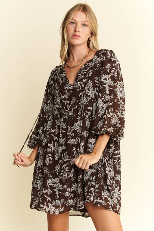 Fall Florals Babydoll Dress / Brown