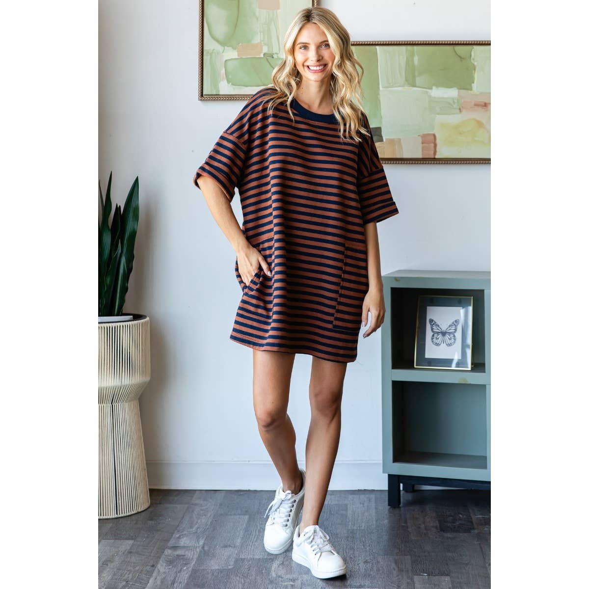 Seeing Stripes T-shirt Dress / Brick + Navy