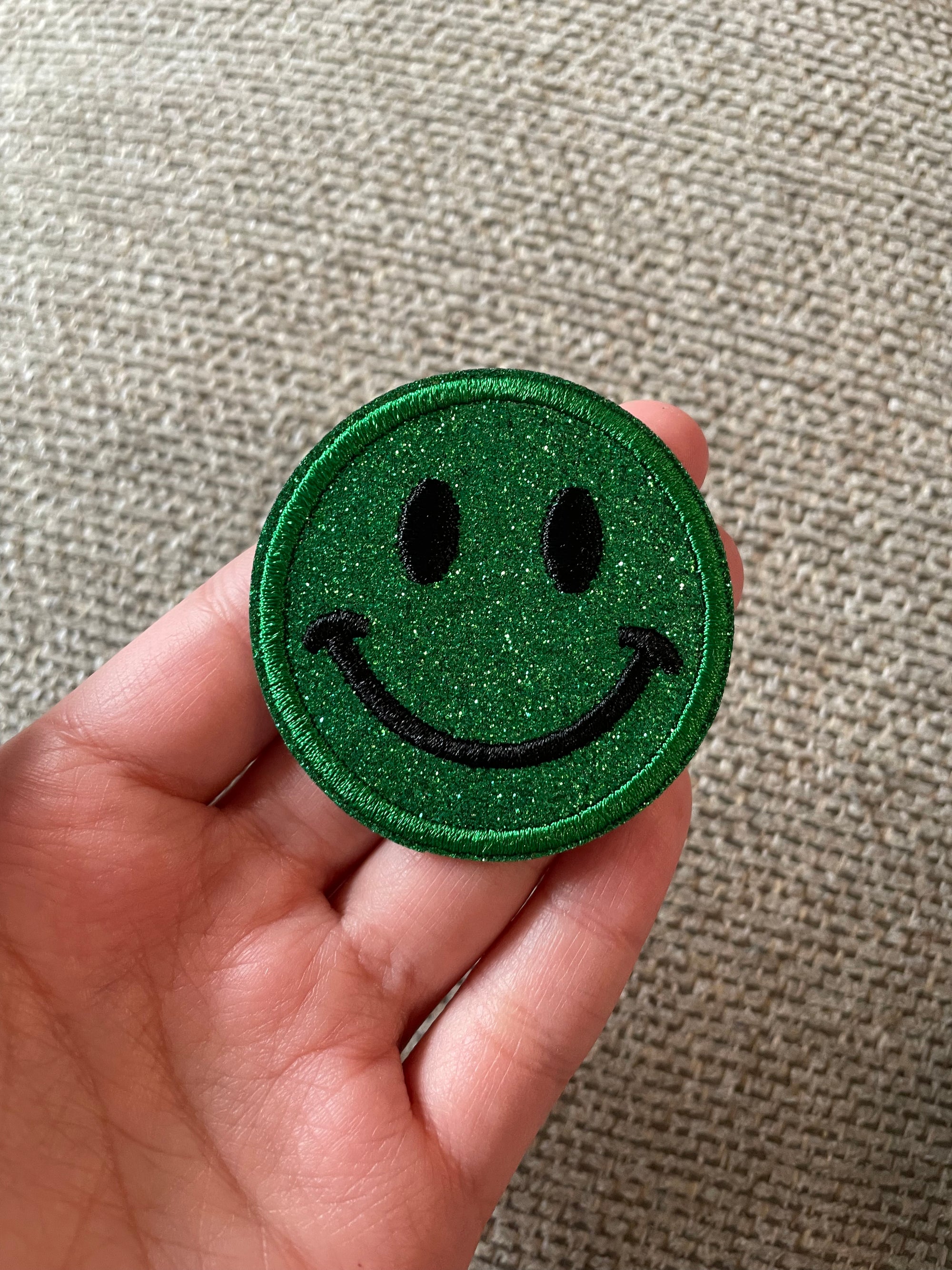 Green Sparkle Smiley Patch
