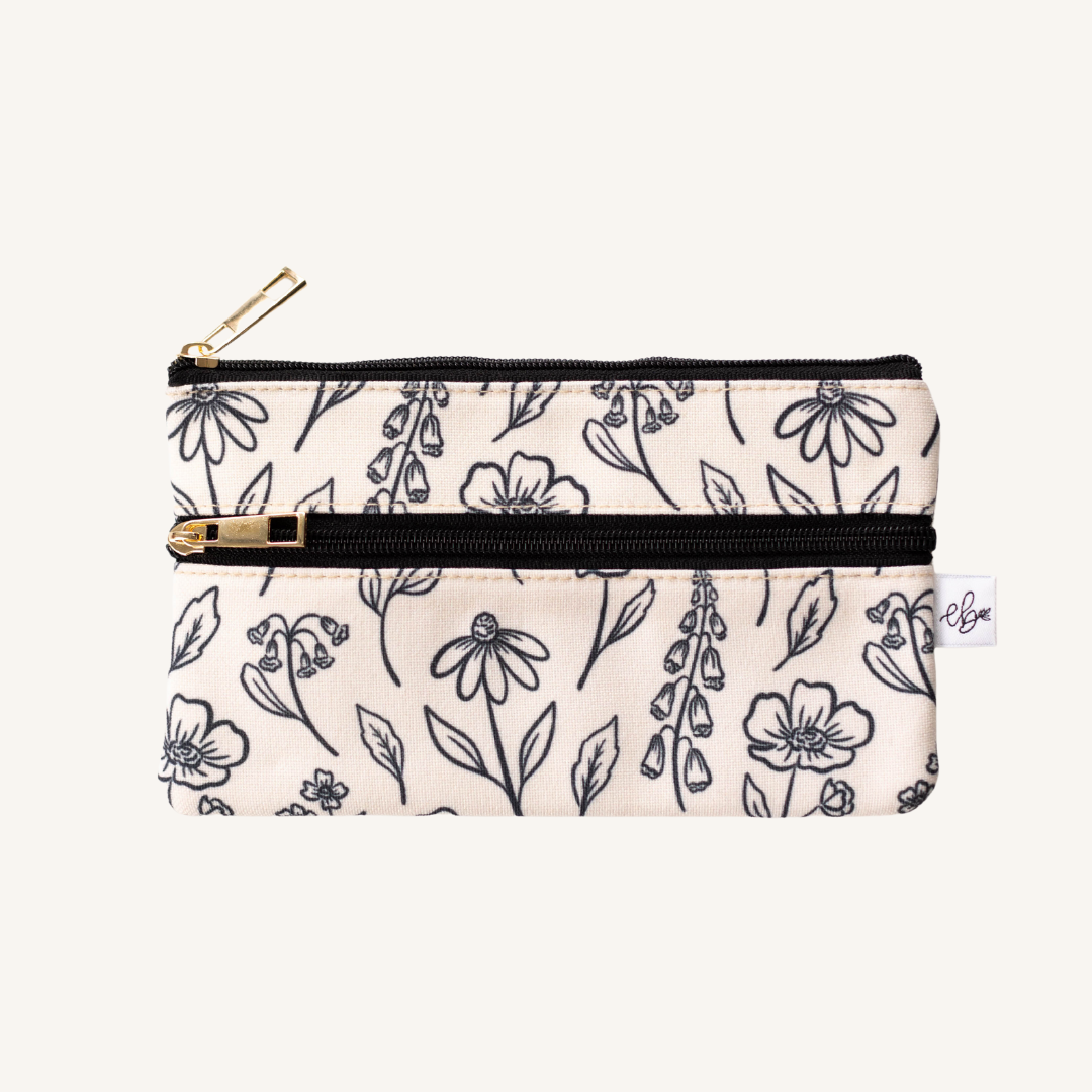 Ivory Pressed Floral Small Pouch