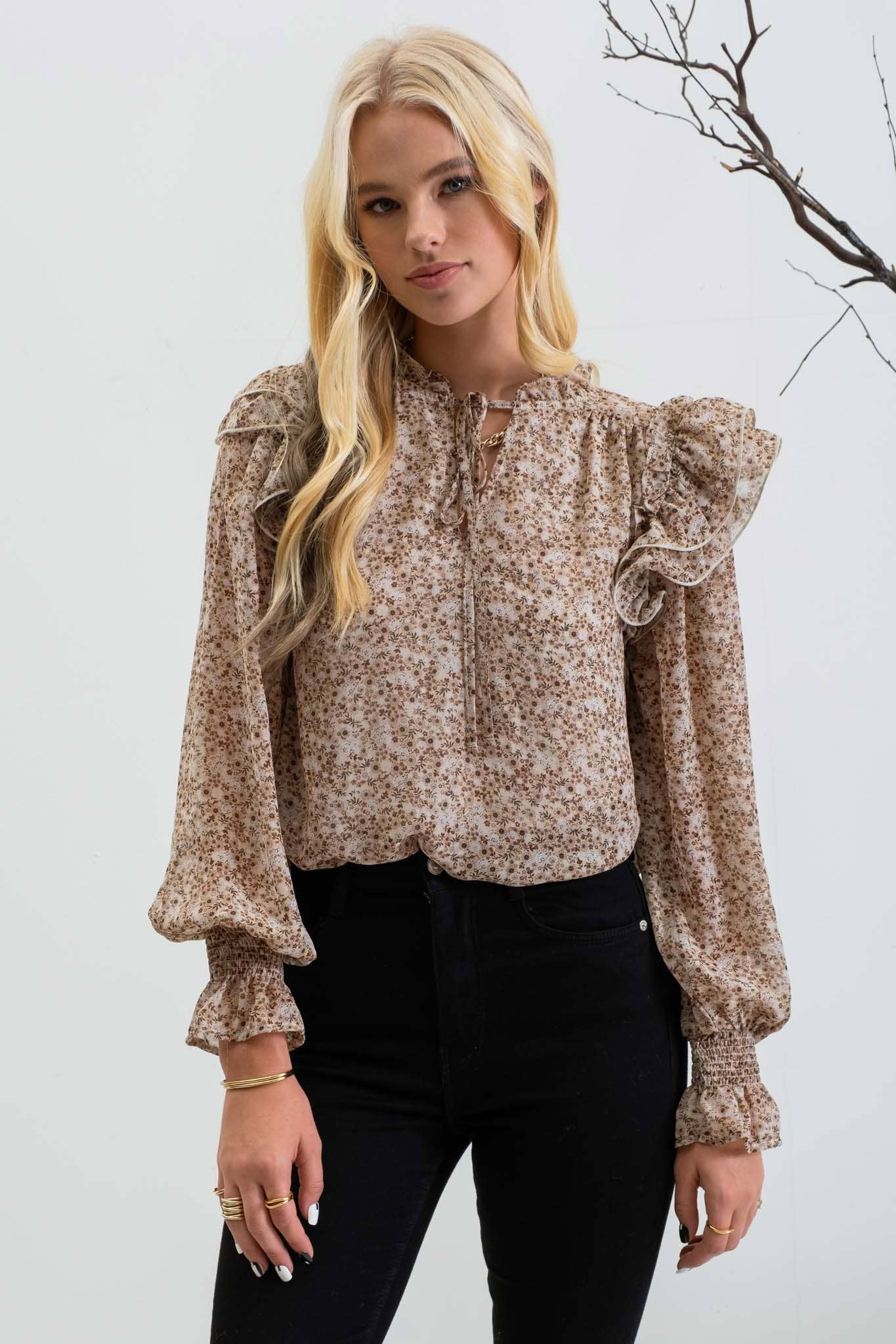 Floral Ruffle Sleeve Blouse