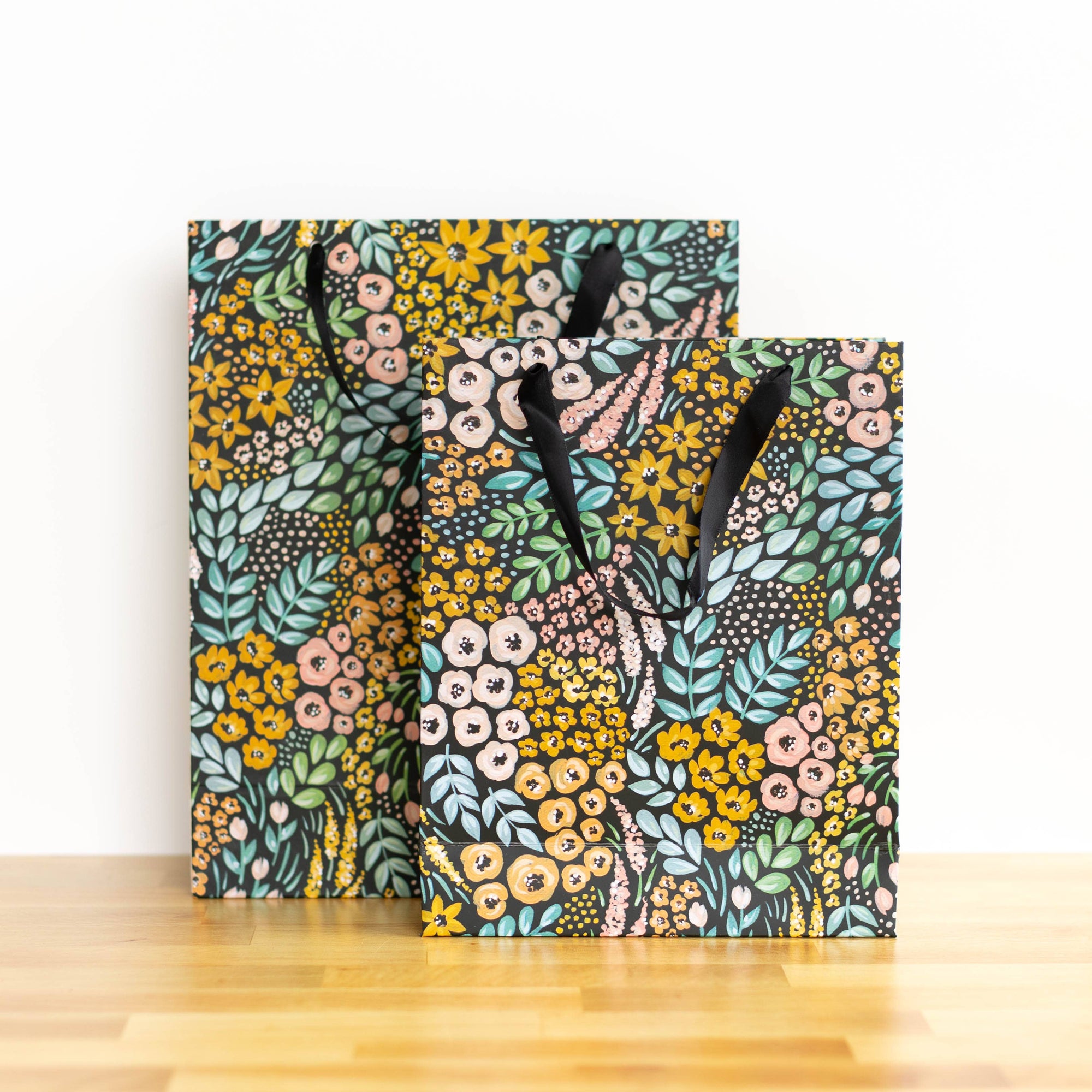 Black Floral Gift Bag - Small