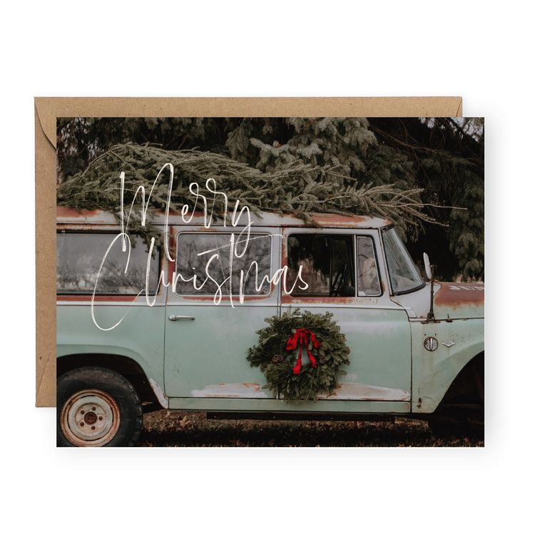 Vintage Christmas Car Greeting Card